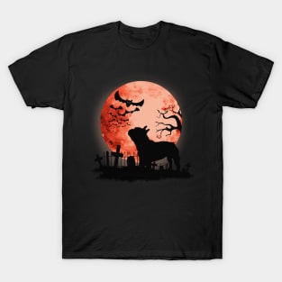 French bulldog frenchie and bats with red moon T-Shirt